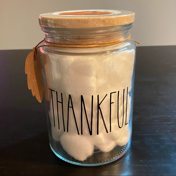 Rae Dunn “THANKFUL” storage jar with cotton balls - Picture 1 of 6